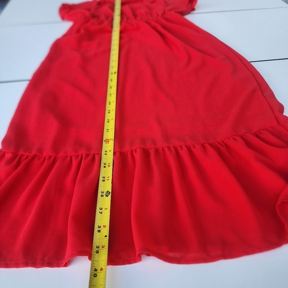 Monteau Fit & Flare Dress Women's Red Ruffled Spaghetti Straps Halter Neck Sz S - Picture 12 of 13
